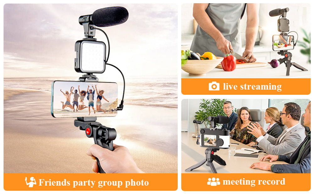 Vlogging Kit Accessories for Mobile Phone DSLR Camera Video Recording with Tripod Shoot Mic 360 LED Remote Selfie Light for Live Streaming Short Film